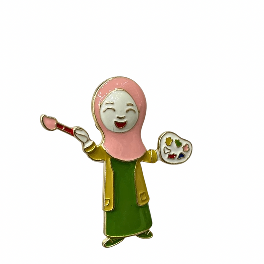 Türbanlı Resim Öğretmeni Broş